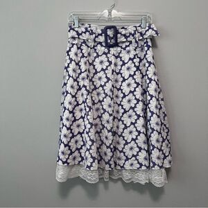 Aryeh Floral Eyelet 100% Cotton Skirt With Belt Size S